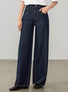 Dazy Tall Plus Size Women Street Casual Loose Straight Leg Jeans - Dark Wash - View 3