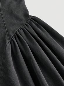 SHEIN MOD Damen Sommer Kleid mit quadratischem Ausschnitt, Raffung und ärmelloses Lässig Jeans Kleid