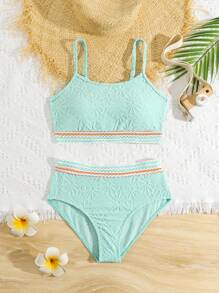 女童和青少年两件套特殊面料背心和短裤泳装套装