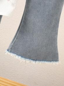 2 Peças Conjunto de Top e Calça com Estampa de Laço Fofo de Verão para Menina Bebê, Listrado Azul e Branco Combinando com a Família, Roupas Casuais para Férias ao Ar Livre para Menina Bebê - Multicolorido - Visão 8