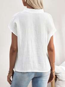 SHEIN Maternity Casual Simple Heart Print Notch Neck Blouse - White - View 2