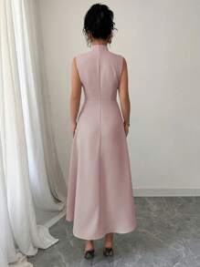 Elenzga Vestido casual elegante de verano sin mangas con botones decorativos