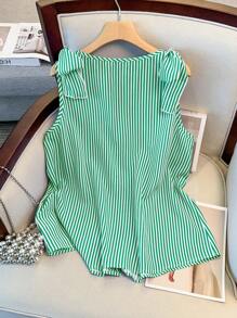 GlowEve CURVE Blusa casual elegante a rayas para mujer de talla grande, adecuada para primavera y verano - Verde - Ver 2