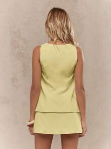 MISSGUIDED 优雅亚麻质感背心迷你裙度假装无袖纽扣前开襟奢华夏季度假派对办公室装