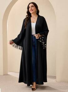 Veilorie Plus Size Women Daisy Mesh Splice Loose Arabic Cover-Up Cardigan Open Abaya - Multicolor - View 5