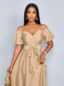 SOLERSUN Women's Elegant Resort Dress With Bateau Neckline And Slim Fit, Suitable For Vacation, Daily Life And Dating - Apricot - View 5