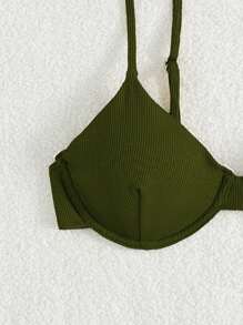 SHEIN Swim 性感海滩度假绿色钢圈比基尼上衣 - 軍綠色 - 查看 5