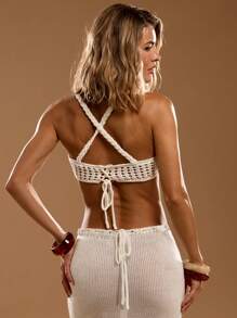 SHEIN BAE Blusa feminina estilo boho com decote halter/Looks de verão para mulheres/Blusas de verão/Cropped tops/Praia