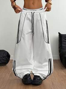 Coolane Quần dài ống rộng cạp trễ có dây rút họa tiết trang trí cho ngày thi đấu dành cho nam và nữ khi đi chơi - trắng - Xem 3