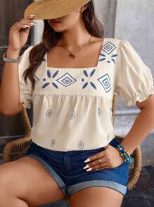 SHEIN Clasi Plus Size Random Flower Print Casual Vacation Shirt - Multicolor - View 3