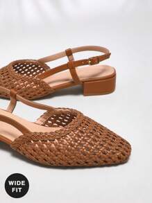 SHUZIA 女士宽版露跟日常简约可爱性感高跟鞋 - 棕色 - 查看 4