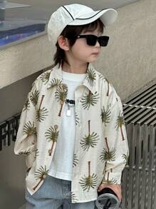 Dazy Kids 宽松休闲度假风椰子树印花男童衬衫 - 白色 - 查看 4