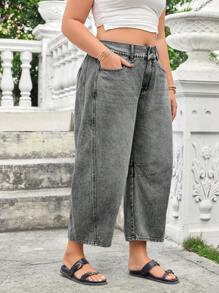 EMERY ROSE Plus Size Women Pocket Tapered Casual Loose Fit Jeans - Dark Grey - View 5
