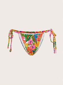 Travachic Tropical Print Tie-Side Bikini Bottom For Beach/Vacation - Multicolor - View 1
