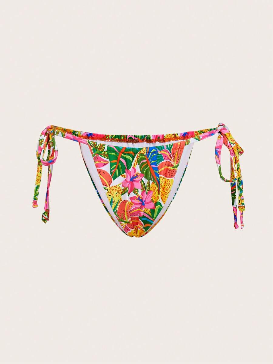 Travachic Tropical Print Tie-Side Bikini Bottom For Beach/Vacation - Multicolor - View 1
