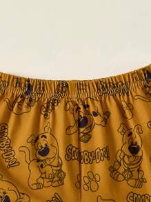 SCOOBY-DOO X SHEIN 2 pezzi/set, body e pantaloncini estivi per bambino con stampa di cani cartoni animati e profili a contrasto