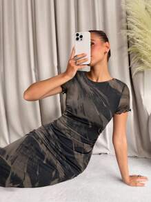 Lavishia Women's Fashionable Printed Short Sleeve Dress, Spring/Summer - Grey - View 5