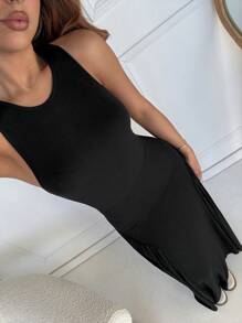 SHEIN EZwear Vestido negro sin espalda y sin mangas de punto de verano para mujer - Negro - Ver 5