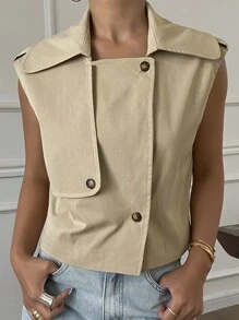 Livesso 新款夏季女士休闲商务无袖夹克、风衣式背心