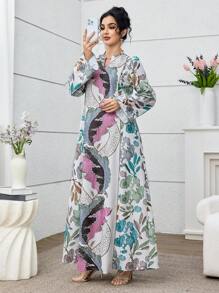 SHEIN Najma Elegantes locker sitzendes Kleid für Frauen mit floralen und Streublumen-Patchwork Applikationen an den Ärmeln