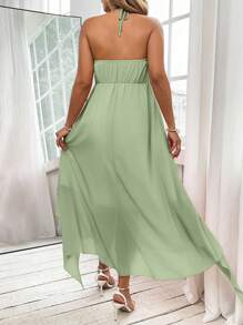 Vionelle Plus Size Women's Elegant French Style Ruffle Backless Spaghetti Strap Dress, Pink - Green - View 2