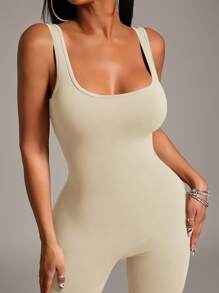 Radiana 女士性感纯色露背紧身衣，夏季 - 杏色 - 查看 4