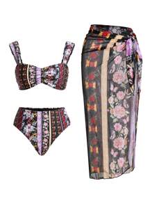 Swim Oasis Women Flower Printed Swimwear Set For Holiday And Beach For Summer Beach Vacation - Multicolor - View 1
