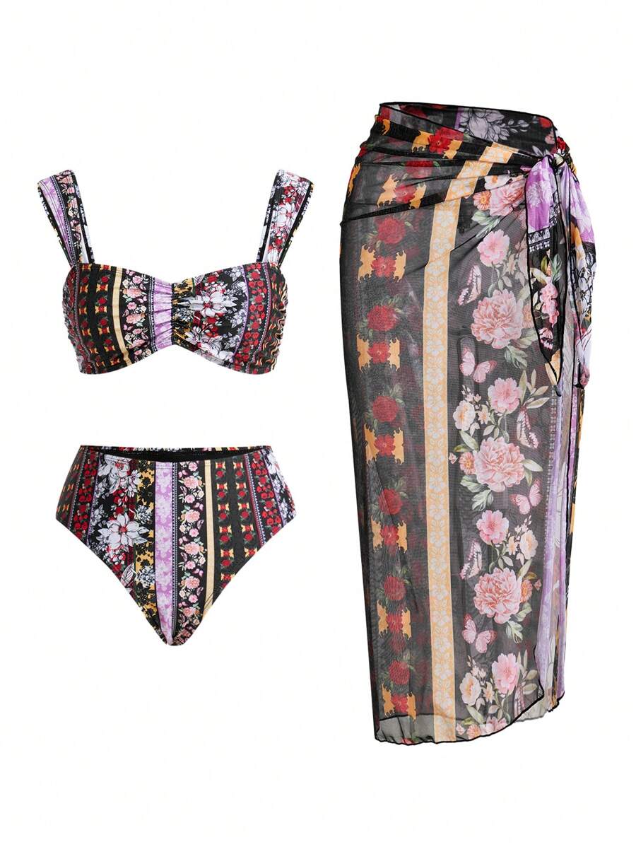 Swim Oasis Women Flower Printed Swimwear Set For Holiday And Beach For Summer Beach Vacation - Multicolor - View 1
