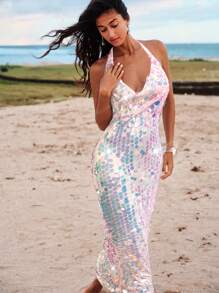 Opulessa 女式亮片露背露背长裙，适合度假，适合音乐节、派对、约会