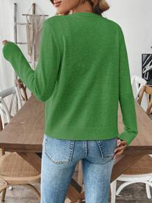 Franclia Women's Simple Solid Color Button Front Long Sleeve Cardigan, Casual Everyday Wear Fall Winter Cloth For Women - Green - View 2