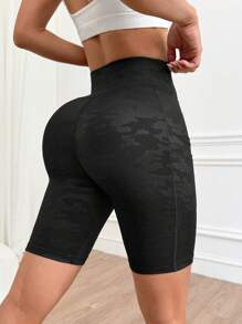 Easithlete Summer Camo Print Double Pocket Splice Sports Shorts Workout Short - Black - View 2