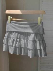 Comfortcana Women Black Velvet Cute Ruffle Layered Mini Skirt For Winter Party - Grey - View 2