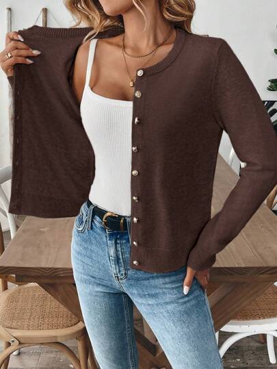 Franclia Femmes Cardigan décontracté à manches longues de couleur unie