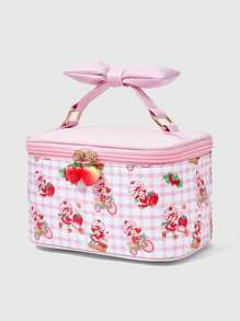 Strawberry Shortcake | ROMWE Women's Cute Cartoon Pattern Padded Bow Handheld Portable Cosmetic Bag - Pink - View 10