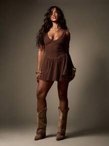 MISSGUIDED Vestido corto sin mangas con cuello en pico, bajo con volantes, corte evasé, para ocasiones casuales, de noche, cóctel, eventos especiales, verano y otoño