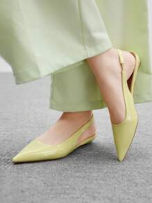 CUCCOO BIZCHIC 女士夏季新品双方扣尖头低粗跟平底穆勒鞋，个性化百搭舒适巧克力棕色一脚蹬芭蕾平底鞋，适合工作和休闲穿着 - 黃色 - 查看 4