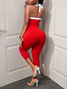 BamGleam Bộ đồ liền thân hở lưng phối màu - Đỏ và trắng - Xem 2