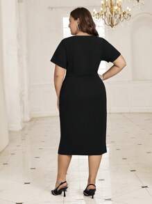 Ellevyn Plus Size Contrast Sequin  Dresses - Black - View 4