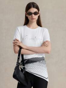 Briarwyn Women's Fashion Rhinestone Short Sleeve T-Shirt, Summer Graphic Tees Old Money Style Women Back To School Clothes Streetwear Women - White - View 6
