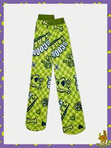 SCOOBY-DOO X SHEIN 绿色字母和卡通图案连裤袜 - 綠色 - 查看 2