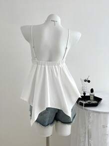 Elamini Áo ba lỗ thường ngày cho nữ, viền bất đối xứng - trắng - Xem 2