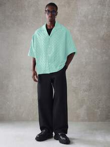 SUMWON Textured Crop Fit Revere Collar Short Sleeve Button Down Shirt Summer Casual Resort Vacation Lightweight Camp Collar Shirt - Teal Blue - View 4