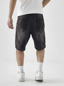 Chillumni 男士休闲街头风格口袋5膝盖长度牛仔短裤男士牛仔短裤 - 黑色 - 查看 2