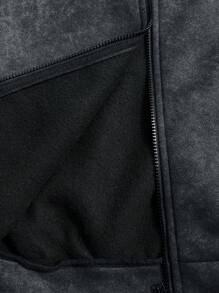 SHEIN Chaqueta con capucha de estilo callejero informal con lavado ácido y talla grande para niño preadolescente, manga larga, adecuada para ir y venir, la escuela, uso diario y deportes, apropiada para otoño e invierno, chaqueta con cremallera para niños, chaqueta con cremallera para adolescentes en otoño