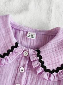 SHEIN Vintaside Kids 2 件女婴可爱时尚海军蓝领无袖上衣和裤子套装，学院风春夏装。 - 紫色 - 查看 7