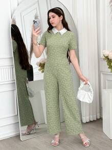 优雅时尚的少女提花连体裤 - 綠色 - 查看 5