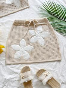 Soleia 新款镂空渐变绿针织长裙，度假风 - 卡其色 - 查看 1