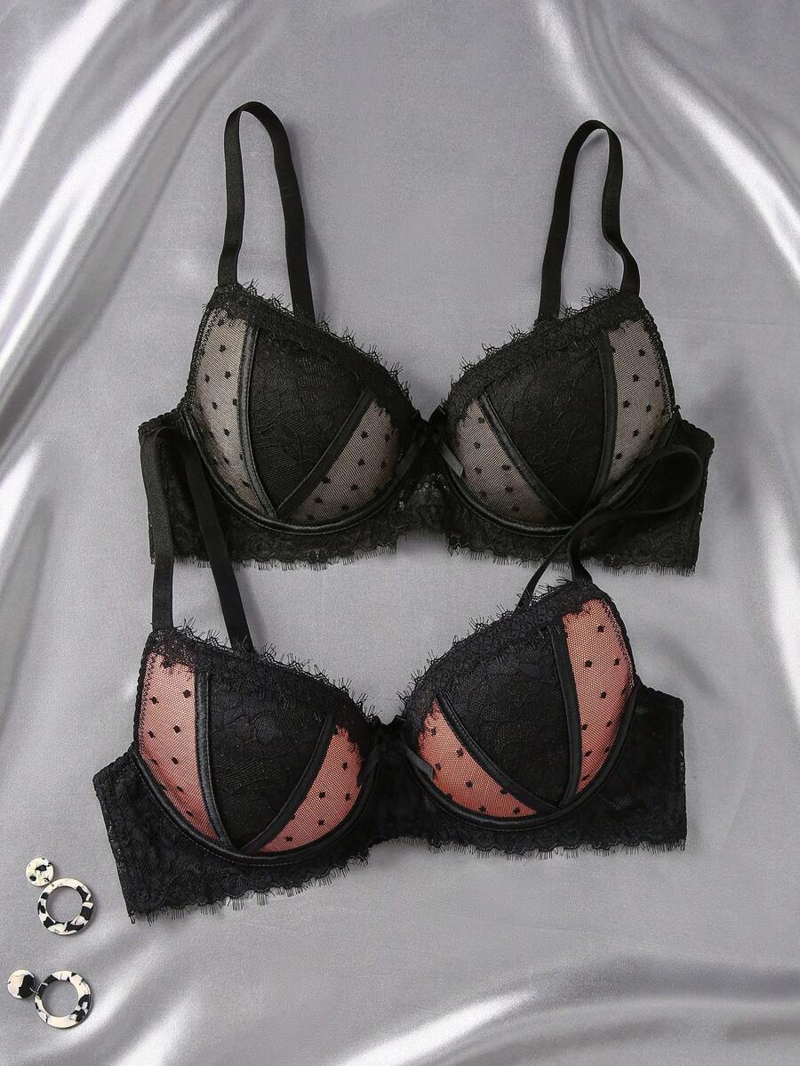 Snug Zone 2pcs Romantic Sexy Lace Bras With Lift And Support, Suitable For Small Chest, Adjustable And Lifting - Multicolor - View 1