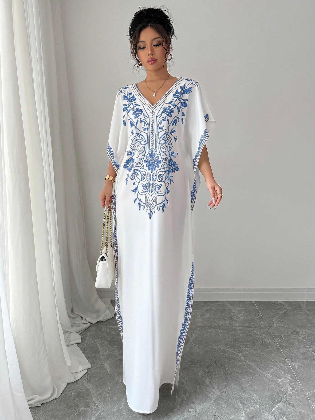 Rafferiza فستان أنيق كاجوال بطبعة زهور على الرقبة...