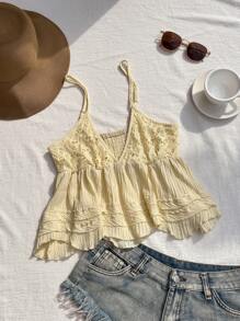 Comfortcana Women's Sleeveless Lace Patchwork Camisole Top, Casual Summer - Yellow - View 4